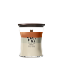 WoodWick Duftlys Medium Trilogy Vanilla Embers - 11 cm / ø 10 cm - Duftlys i Glas - Trævæge