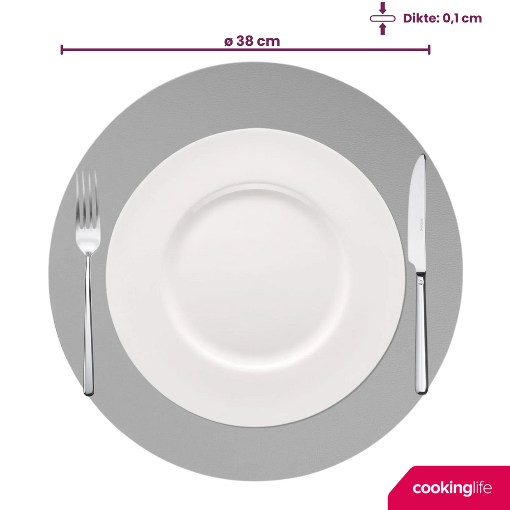 Cookinglife Placemats - Dobbelt så meget - Vegansk læder - Grå / Blå ø 38 cm - 6 Stykker
