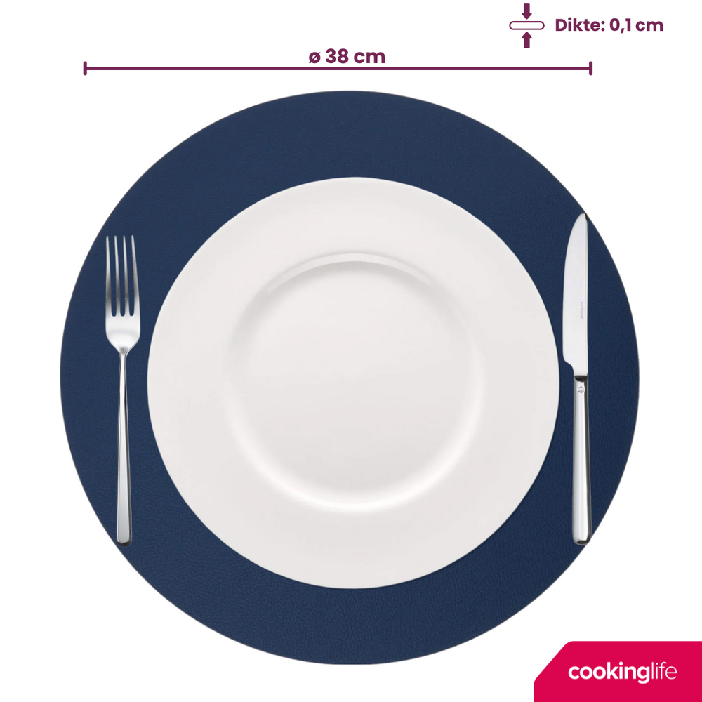 Cookinglife Placemats - Dobbelt så meget - Vegansk læder - Grå / Blå ø 38 cm - 6 Stykker
