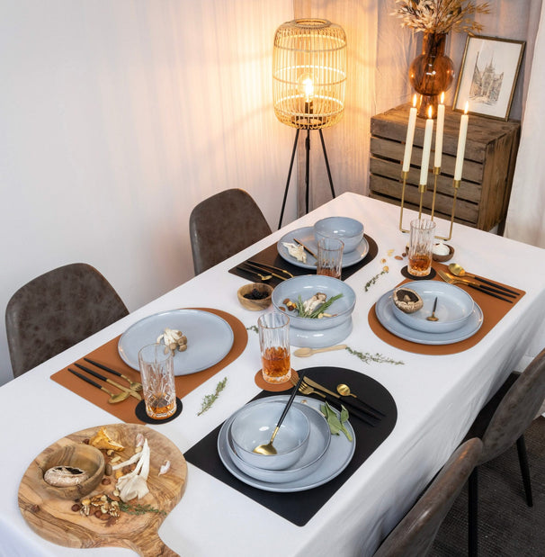 Cookinglife Underlag - Vegansk læder - Sort / Karamel - dobbelt-sidet - ø 10 cm - 6 stk.