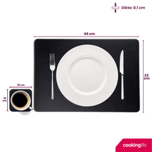 Cookinglife 6 Placemats + 6 Underlag - Vegan læder - Sort
