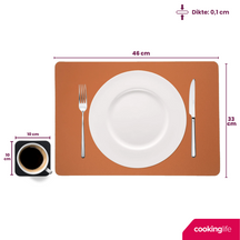Cookinglife 6 Placemats + 6 Underlag - Dobbelt så meget - Vegansk læder - Sort / Cognac