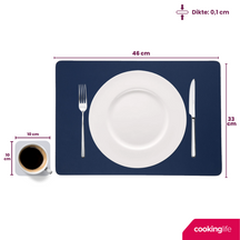 Cookinglife 6 Placemats + 6 Underlag - Dobbelt så meget - Vegansk læder - Blå / Grå