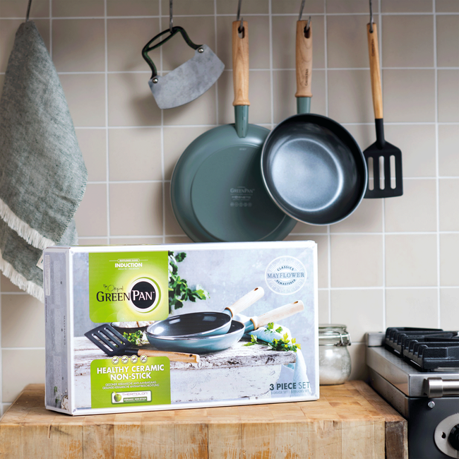 GreenPan Stegepande sæt med spatel - Mayflower - ø 20 & 24 cm - keramisk non-stick belægning