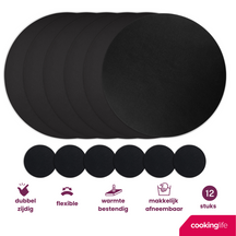 Cookinglife 6 Placemats + 6 Underlag - Rund - Vegansk læder - Sort