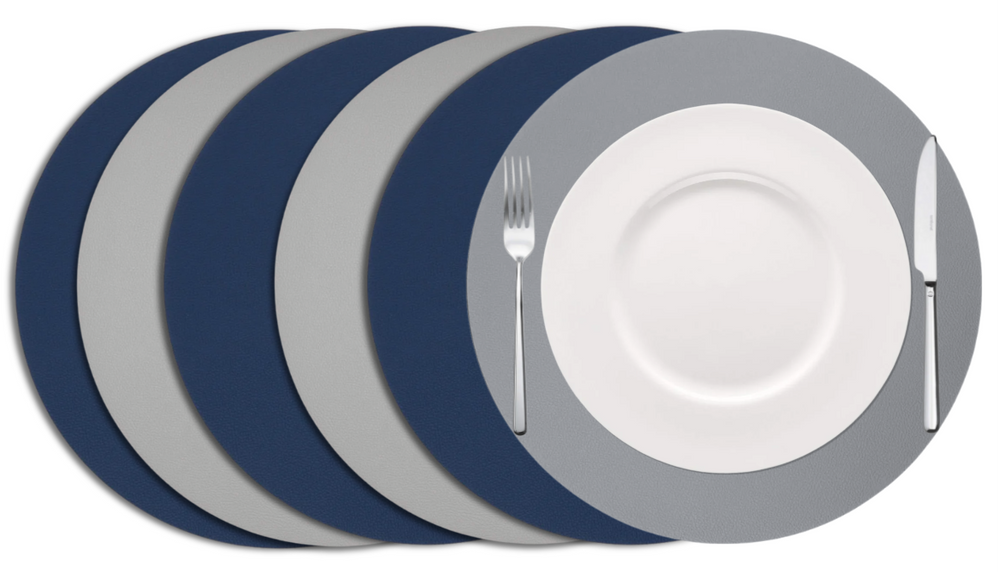 Cookinglife Placemats - Dobbelt så meget - Vegansk læder - Grå / Blå ø 38 cm - 6 Stykker