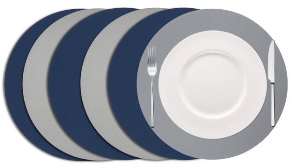 Cookinglife Placemats - Dobbelt så meget - Vegansk læder - Grå / Blå ø 38 cm - 6 Stykker