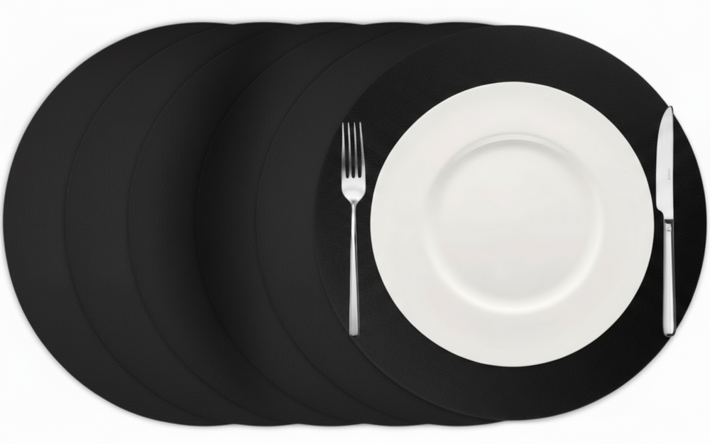 Cookinglife Placemats - Vegan læder - Sort - ø 38 cm - 6 stk.