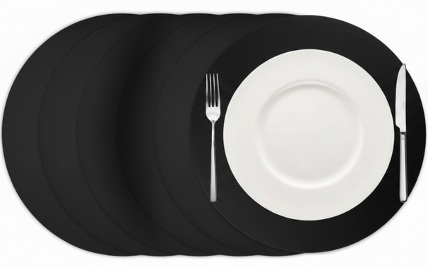 Cookinglife Placemats - Vegan læder - Sort - ø 38 cm - 6 stk.