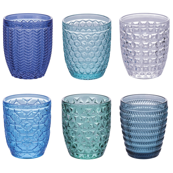 Villa d'Este Home Vandglas Geometrie Ocean - Blå - 350 ml - 6 stk.