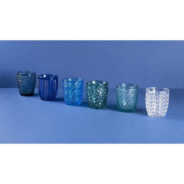 Villa d'Este Home Vandglas Geometrie Ocean - Blå - 350 ml - 6 stk.