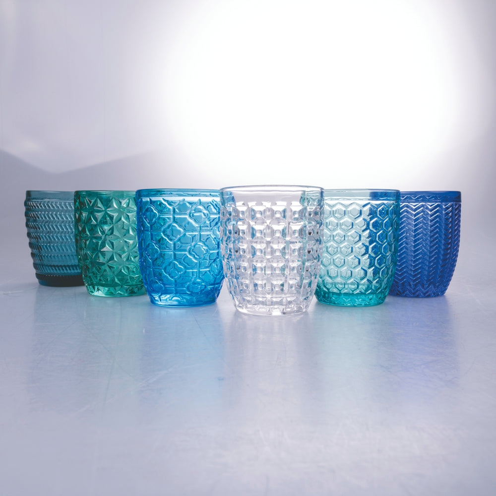 Villa d'Este Home Vandglas Geometrie Ocean - Blå - 350 ml - 6 stk.
