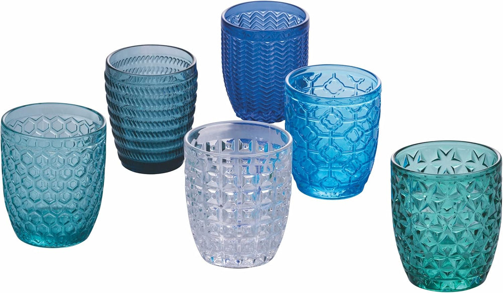 Villa d'Este Home Vandglas Geometrie Ocean - Blå - 350 ml - 6 stk.