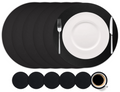 Cookinglife 6 Placemats + 6 Underlag - Rund - Vegansk læder - Sort