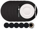 Cookinglife 6 Placemats + 6 Underlag - Rund - Vegansk læder - Sort