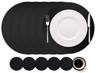 Cookinglife 6 Placemats + 6 Underlag - Rund - Vegansk læder - Sort