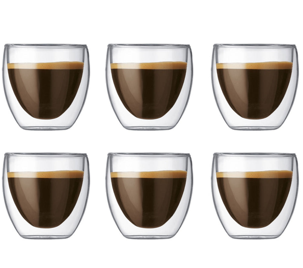 Bodum Dubbelwandige Espresso glas Pavina - patenteret ventil - 80 ml - 6 stk.