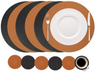 Cookinglife 6 Placemats + 6 Underlag - Dobbelt så meget - Rund - Vegansk læder - Sort / Cognac
