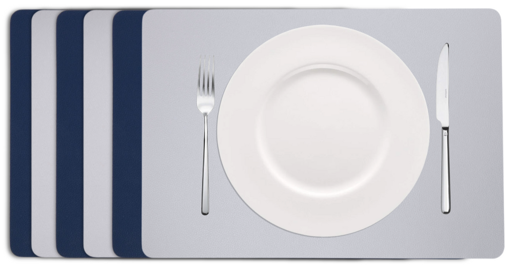 Cookinglife Placemats - Dobbelt så meget - Vegansk læder - Grå / Blå 46 x 33 cm - 6 Stykker