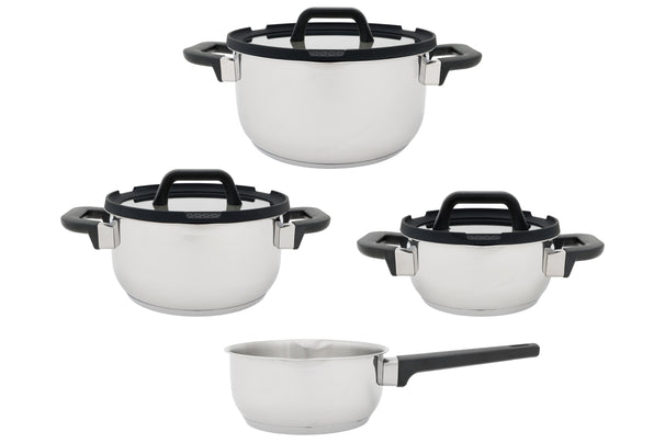 Cookinglife Pannenset Stay Cool 7-Delig - RVS - Kookpan Ø 16, 20, 24 cm & Steelpan Ø 16 cm - egnet til alle varmekilder