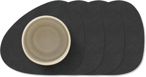 LIND DNA Coasters Nupo - Læder - Sort - 13 x 11 cm - 4 Stykker