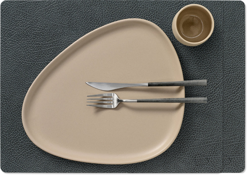 LIND DNA Placemats Hippo - Læder - Black Anthracite - 45 x 35 cm - 2 Stykker