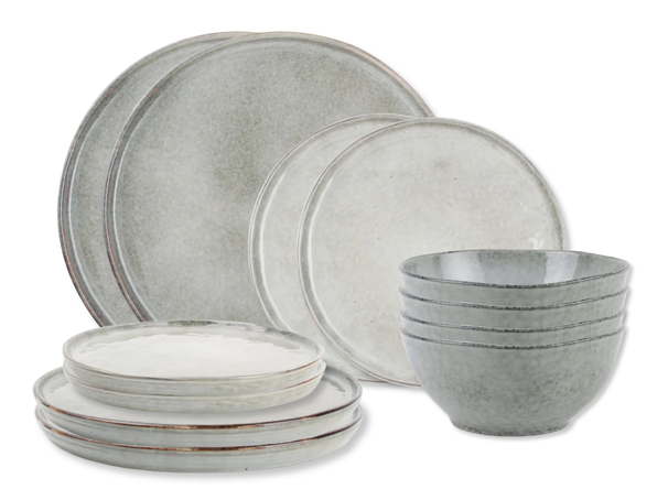 Salt & Pepper Serviesset Artisan Green 12-delig / 4 personer - 4 middagstallerkener, 4 morgenmadstallerkener og 4 skåle