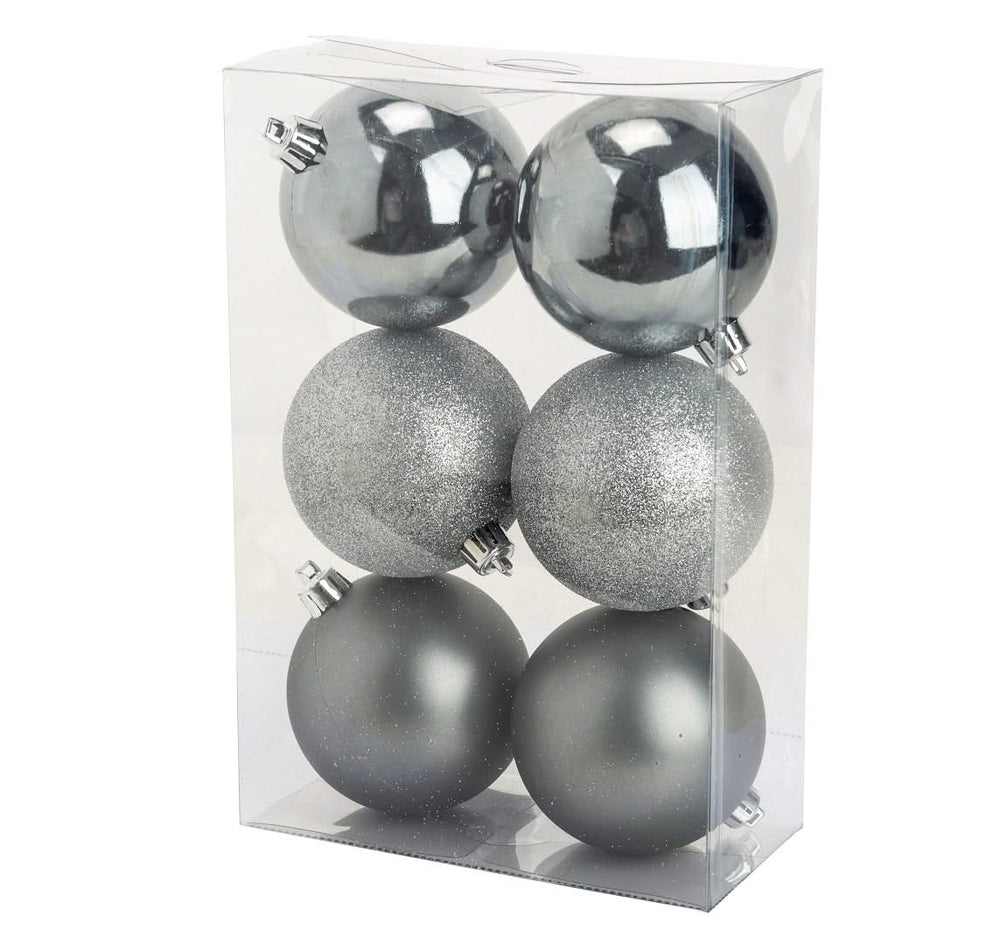 Cosy @Home Kerstballen Zilver mørk ø 8 cm - 6 Stuks