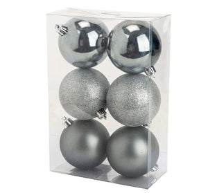 Cosy @Home Kerstballen Zilver mørk ø 8 cm - 6 Stuks