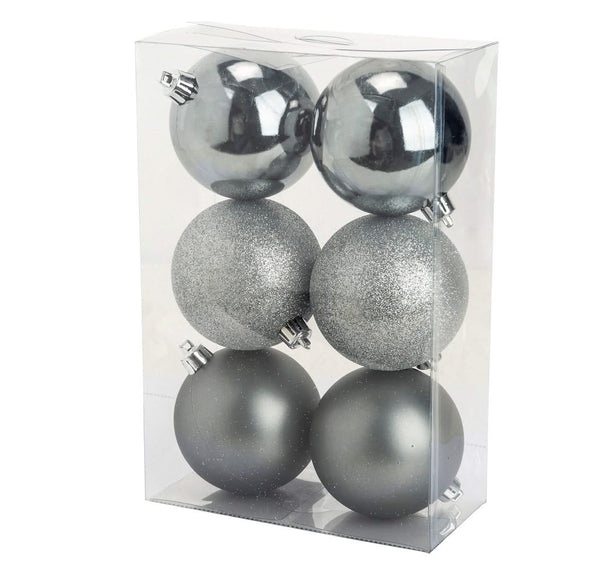 Cosy @Home Kerstballen Zilver mørk ø 8 cm - 6 Stuks