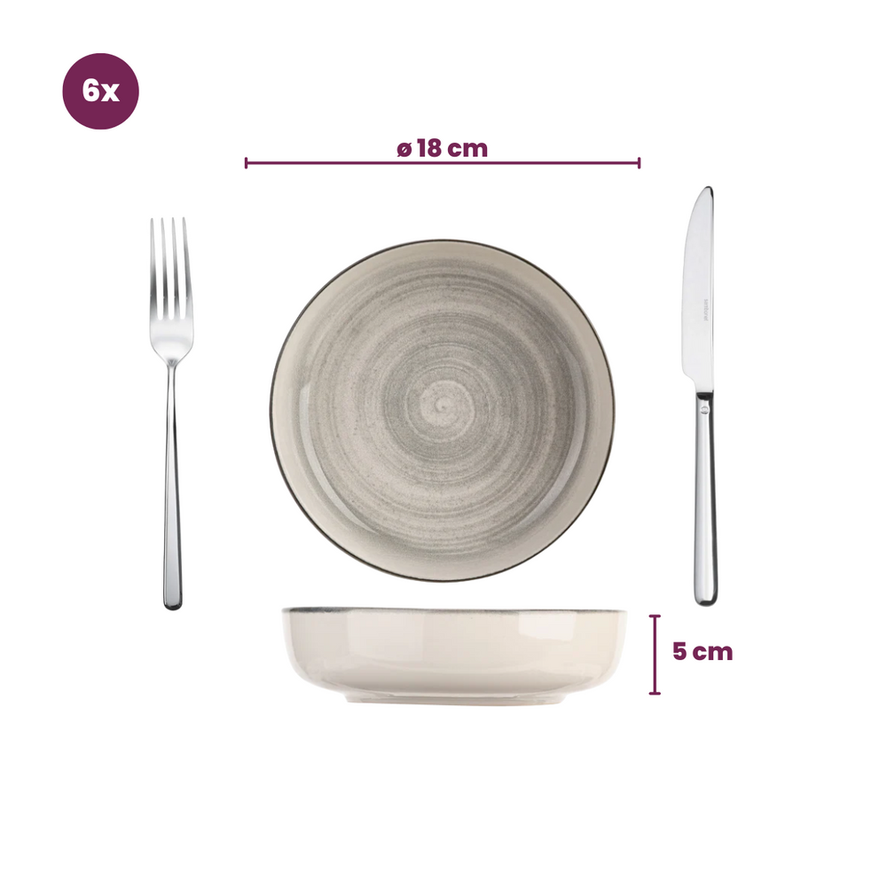Cosy & Trendy Dybe Tallerkener / Pastatallerkener Baltic Grey ø 18 cm - 6 stk.