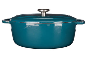Cosy & Trendy Braadpan med deksel Fontestic Gietijzer Green Heron Ovaal - 31 x 24 cm / 6 Liter - emaljeret non-stick belægning