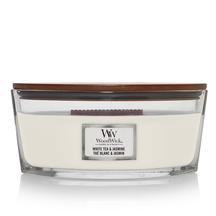 WoodWick Geurkaars Ellipse White Tea & Jasmine - 9 cm / 19 cm - Geurkaars i Glas - Houten Lont