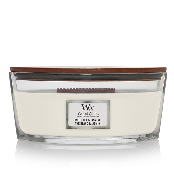 WoodWick Geurkaars Ellipse White Tea & Jasmine - 9 cm / 19 cm - Geurkaars i Glas - Houten Lont