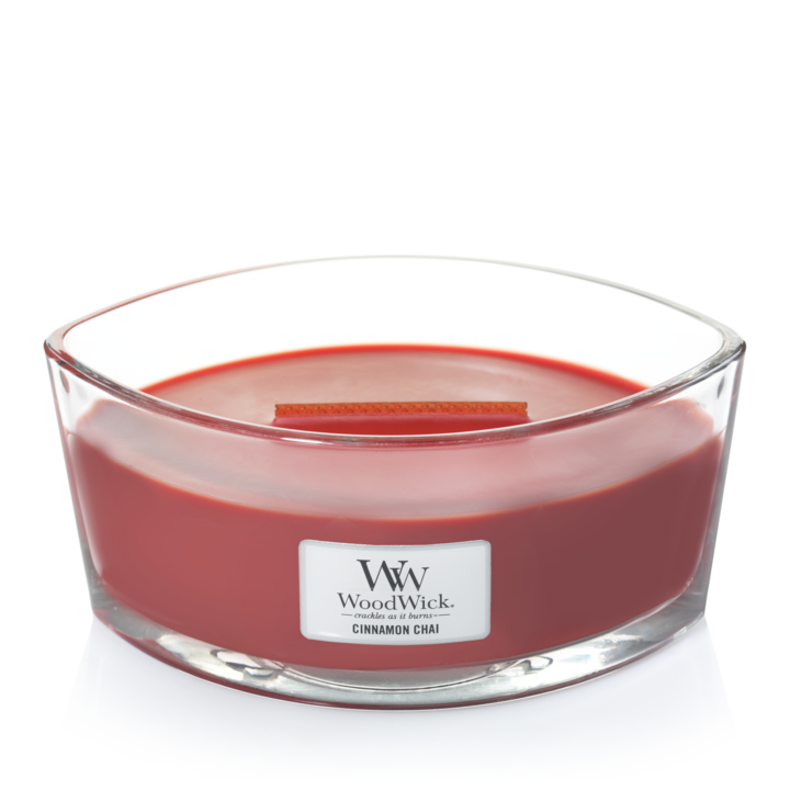 WoodWick Geurkaars Ellipse Cinnamon Chai - 9 cm / 19 cm - Geurkaars i Glas - Trævæge