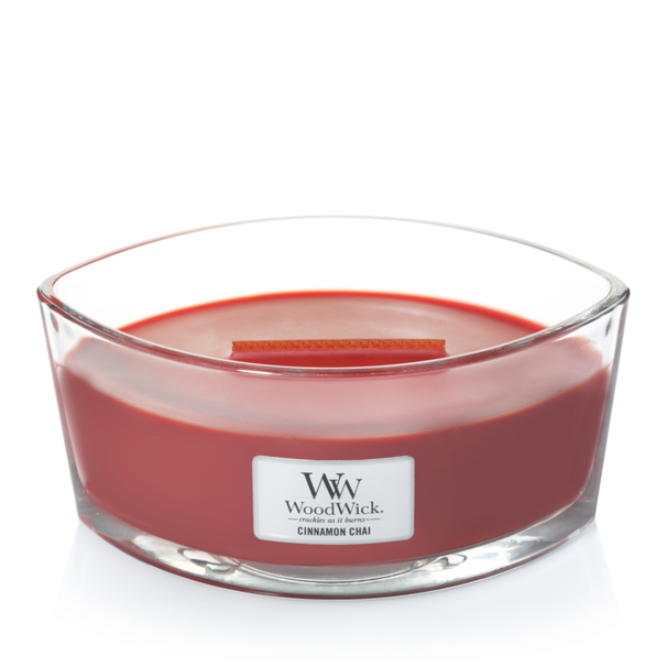 WoodWick Geurkaars Ellipse Cinnamon Chai - 9 cm / 19 cm - Geurkaars i Glas - Trævæge