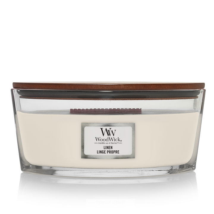 WoodWick Geurkaars Ellipse Linen - 9 cm / 19 cm - Geurkaars i Glas - Houten Lont
