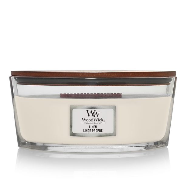 WoodWick Geurkaars Ellipse Linen - 9 cm / 19 cm - Geurkaars i Glas - Houten Lont
