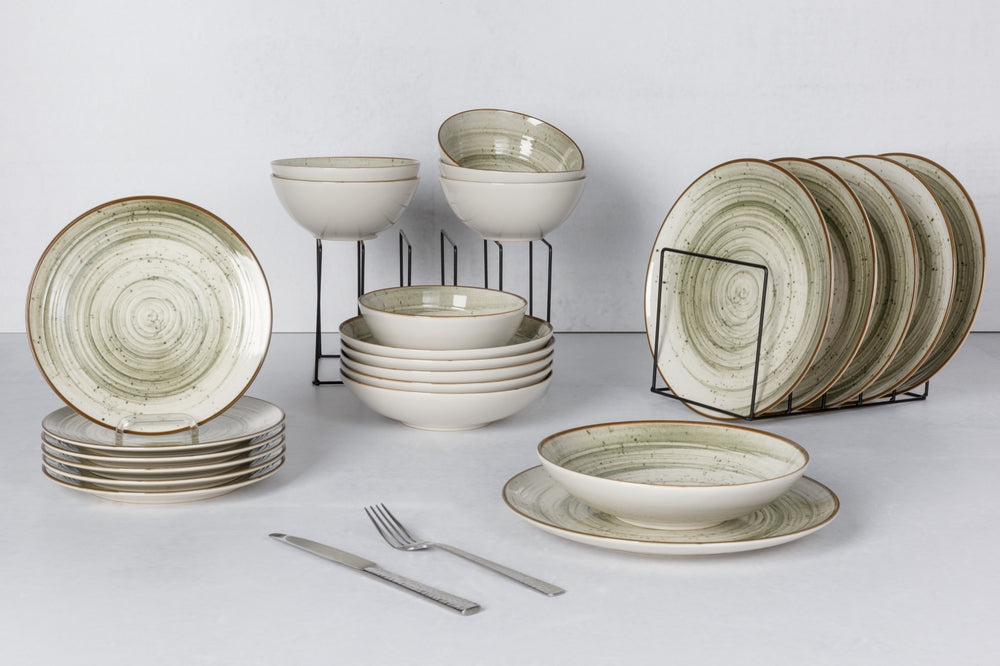 Cosy & Trendy Serviesset Sintra Ivy Green 16-delig / 4 personer - 4 dinerborden, 4 ontbijtborden, 4 diepe borden og 4 skåle