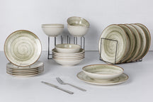 Cosy & Trendy Serviesset Sintra Ivy Green 16-delig / 4 personer - 4 dinerborden, 4 ontbijtborden, 4 diepe borden og 4 skåle