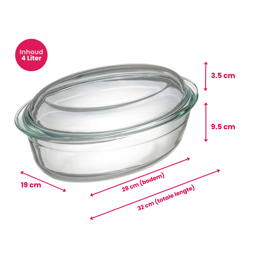 Sareva Ovenschaal med låg Glas - Oval - 28 x 19 x 9.5 cm / 4 liter
