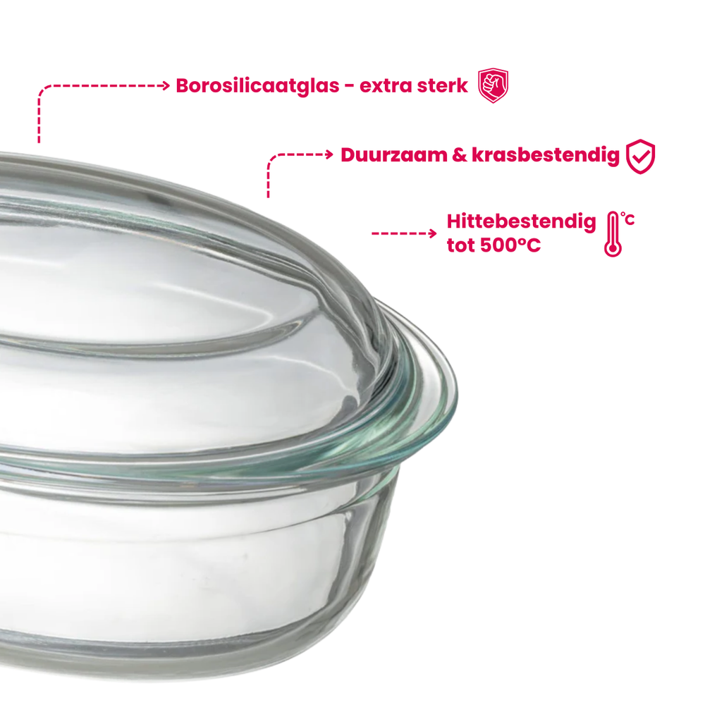 Sareva Ovenschaal med låg Glas - Oval - 28 x 19 x 9.5 cm / 4 liter
