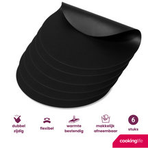 Cookinglife Placemats - Vegan læder - Sort - ø 38 cm - 6 stk.