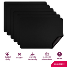Cookinglife Placemats - Vegan læder - Sort - 46 x 33 cm - 6 stk.