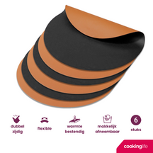 Cookinglife Placemats - Dobbelt så meget - Vegansk læder - Cognac / Sort ø 38 cm - 6 Stykker