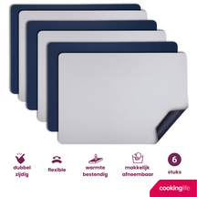 Cookinglife Placemats - Dobbelt så meget - Vegansk læder - Grå / Blå 46 x 33 cm - 6 Stykker