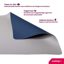 Cookinglife Placemats - Dobbelt så meget - Vegansk læder - Grå / Blå 46 x 33 cm - 6 Stykker