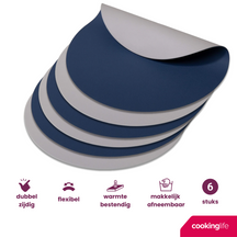 Cookinglife Placemats - Dobbelt så meget - Vegansk læder - Grå / Blå ø 38 cm - 6 Stykker