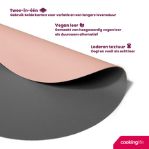 Cookinglife Placemats - Dobbelt så meget - Vegansk læder - Grå / Rosa ø 38 cm - 6 Stykker