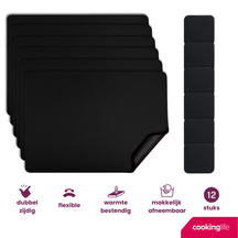 Cookinglife 6 Placemats + 6 Underlag - Vegan læder - Sort